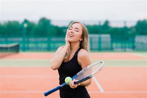 Tennis Tournament Female Player At The Clay Tennis Court Stock Image Image Of Adult Outdoor