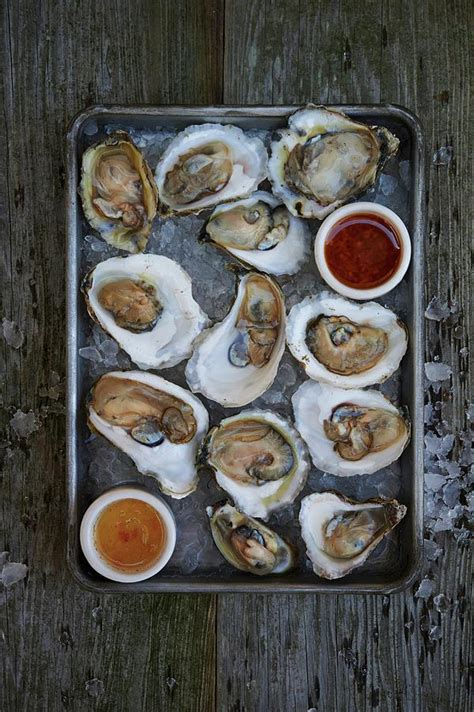 Raw Oysters In Half Shells With Condiments Photograph By Greg Rannells