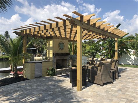 Pergola With Outdoor Kitchen Fireplace And Tv Box Backyard Pavilion