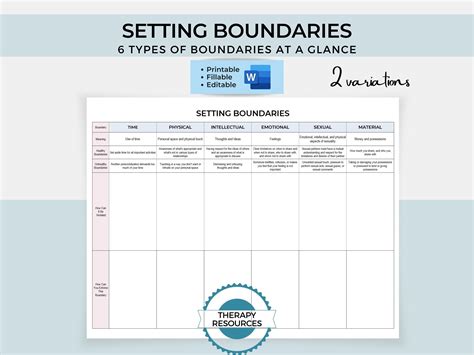 Setting Boundaries Template Fillable Editable Printable Etsy Australia
