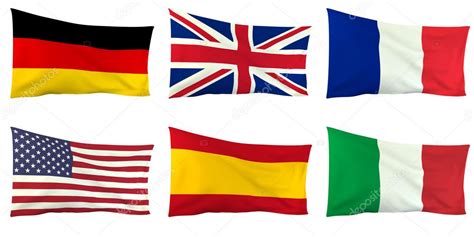 Flags Of Six Nations Germany Great Britain France Usa Italy And