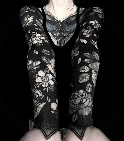 Blackout Sleeve Magic By Blackbearwhiskey🖤🌸 Black Tattoos Black