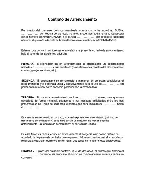 Modelo Contrato De Arrendamiento Ecuador 2024 Word