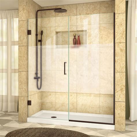 dreamline unidoor plus 60 to 60 1 2 x 72 frameless pivot shower door with frosted glass in oil