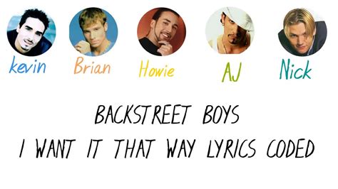 Backstreet Boys I Want It That Way Lyrics Coded Youtube
