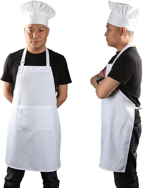 Yotache Chef Hat And Kitchen Apron Set Adult Adjustable White Chef