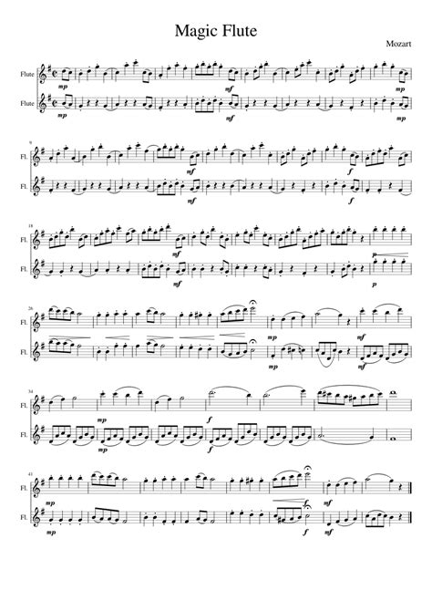 Magic Flute Mozart Sheet Music For Flute Woodwind Duet