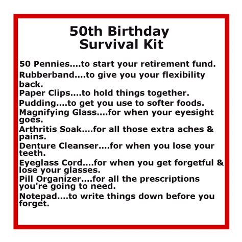 50th Birthday Survival Kit Delightfully Noted