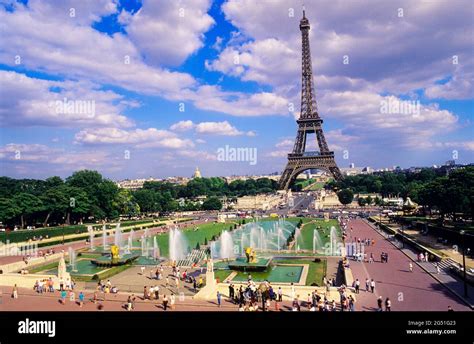 Eiffel Tower And Fountains At Quartier Du Trocadero Paris France