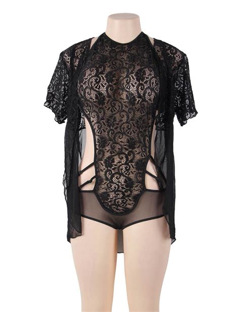 Plus Size Black Lace Two Piece Sexy Teddy Ohyeah888