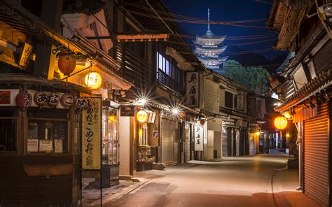 Фотография Япония Miyajima Улица Ночные Уличные фонари 3840x2400