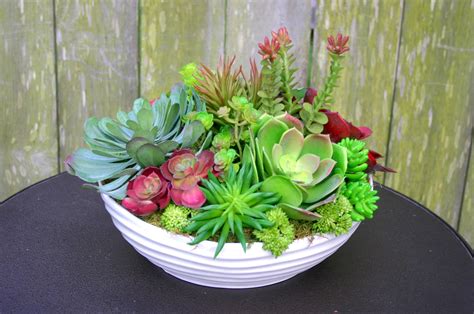 Large Faux Succulent Centerpiece Arrangement In White Ceramic Bowl