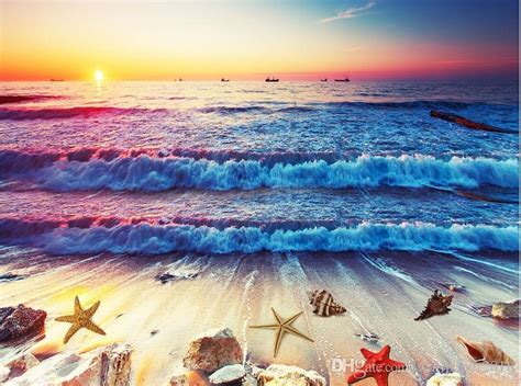 Floor Mural Wallpaper Colorful Sea Waves Sunset Beach