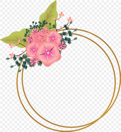 Pink Flower Bouquet Vector Png Images Golden Circle Frame With Vector