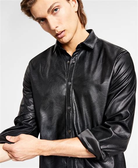 Inc International Concepts Mens Faux Leather Shirt Jacket Created For