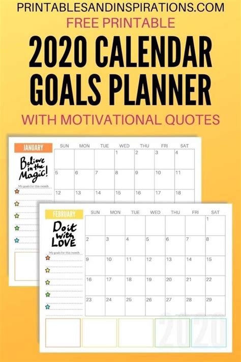 Two Calendars With The Text Free Printable 2020 Calendar Goal Planner