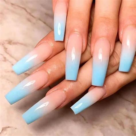 Sky Blue Ombre Press On Nails In 2021 Long Acrylic Nail Designs
