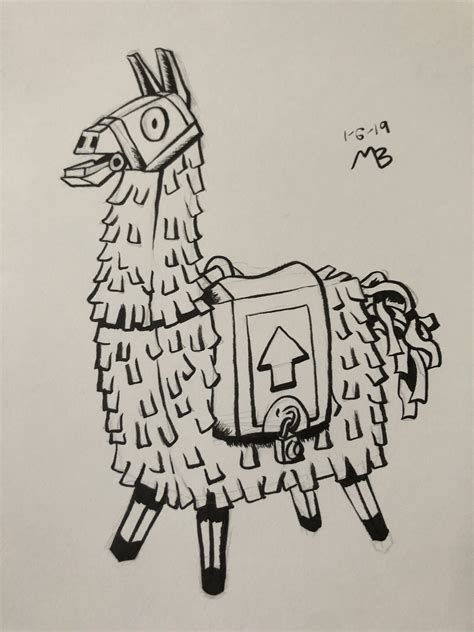 Don't forget the open square shapes at the back. Llama Piñata from Fortnite | Doodle drawings, Llama drawing, Drawing challenge