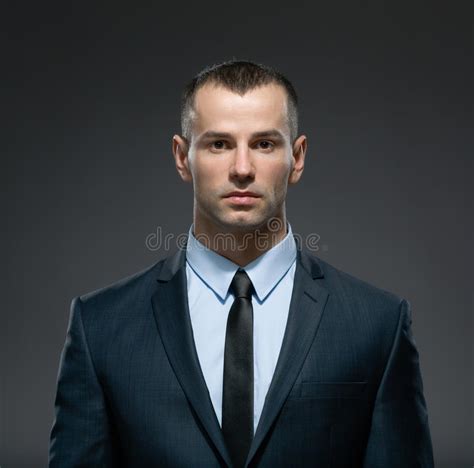 Front View Of Business Man In Suit With Black Tie Stock Image Image