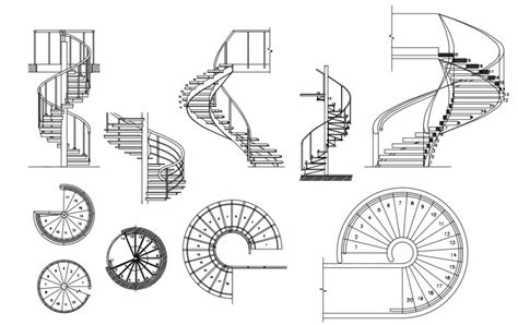 Spiral Staircases Interior Blocks Cad Drawing Details Dwg File Cadbull