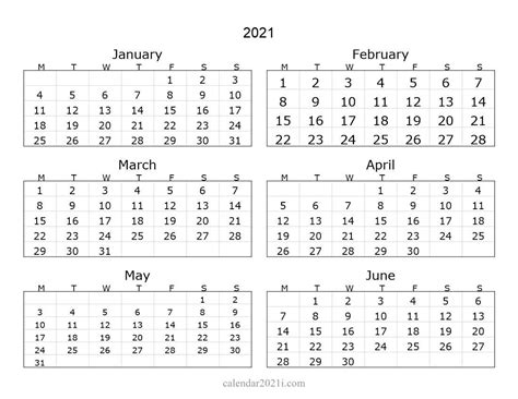 6 Month Calendar 2021 Example Calendar Printable