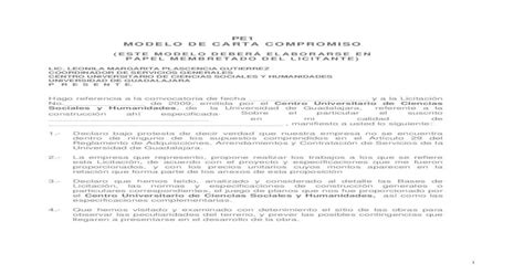 Formato De Carta Compromiso De Arrendamiento De Maquinaria Pdf Document