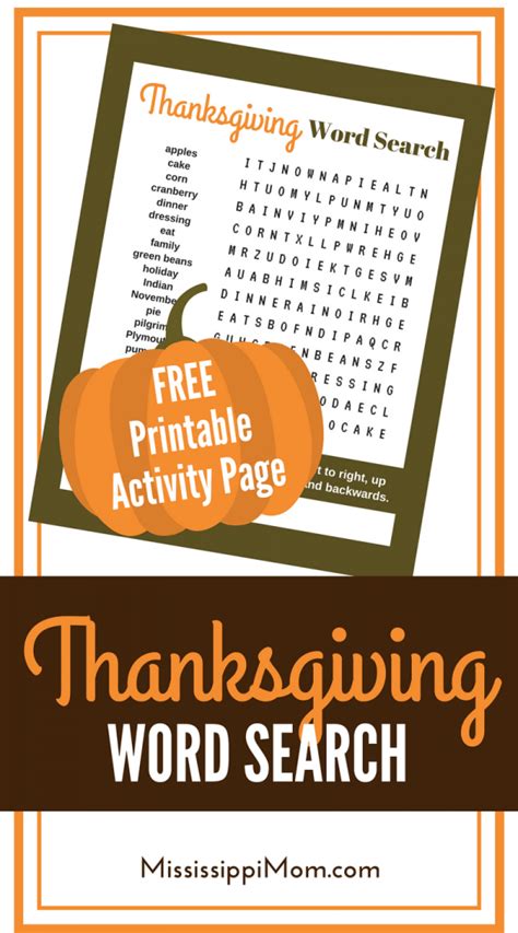 Thanksgiving Word Search Free Printable Activity Page Mississippimom Com