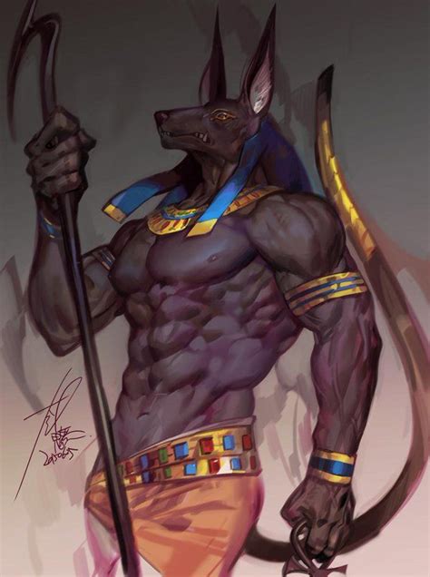 Anubis Portrayed As A Man With The Head Of A Jackal Holding The