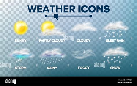 Weather Icons Set Vector Sunny Cloudy Storm Rainy Snow Foggy Good