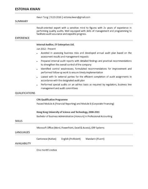 Use this sample cv and example sentences featuring the most basic elements that recruiters look for. Internal Auditor CV - CTgoodjobs powered by Career Times