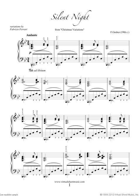 Instrumental album piano solo sheet music faber music limited. Free Silent Night Piano Sheet Music - Advanced Version