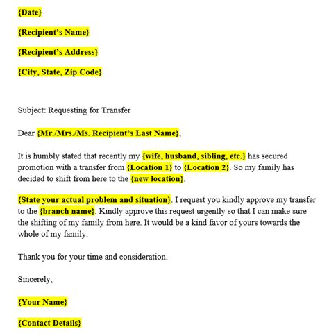 Transfer Request Letter And Email Format And Examples