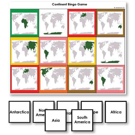 Continent Identification Bingo Game With World Map Images Continents