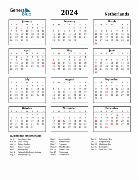 2024 The Netherlands Calendar With Holidays
