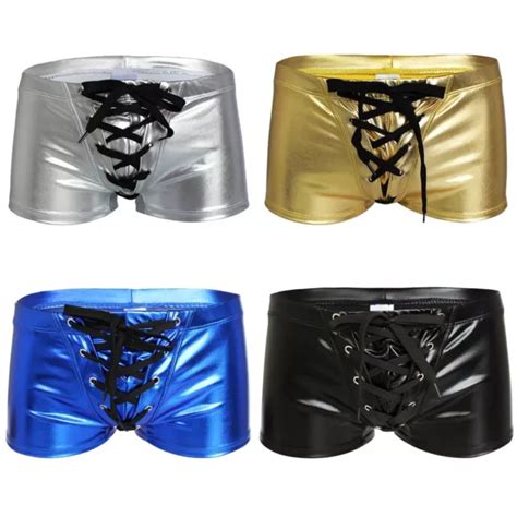Us Mens Metallic Boxer Briefs Shorts Underwear Sexy Drawstring Swimwear