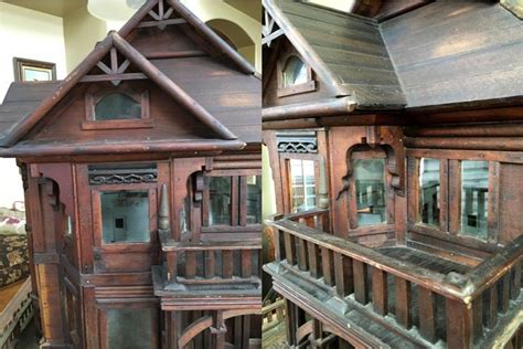 Rare 1880s Victorian Dollhouse Mansion Primitive Large Wood 53 Windows