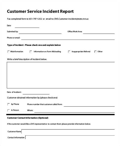 Customer Incident Report Form Template 4 Professional Templates