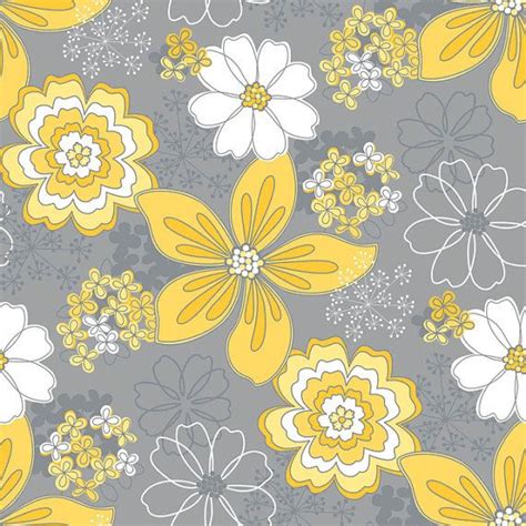 Grey Flower And Yellow Dot Fabric Gray And Yellow Floral Fabric Gray