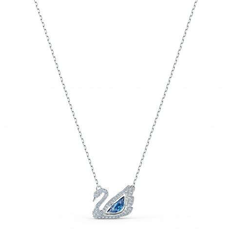 Swarovski Dancing Swan Necklace Deep Blue Crystal Centre And Clear