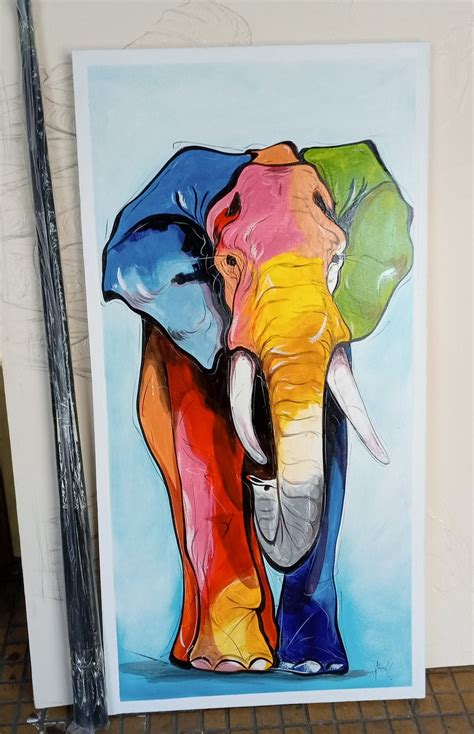 Colorful Elephant Painting Art On Canvas Wall Art Home Etsy Uk