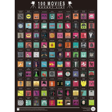 100 Movies Wall Scratch Off Bucket List Wallpaper Print Scratch Off Poster