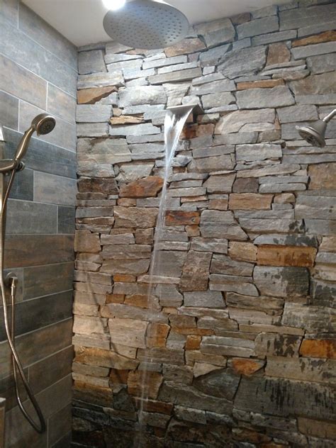 Waterfall On Stone Shower Wall Stone Shower Walls Stone Shower