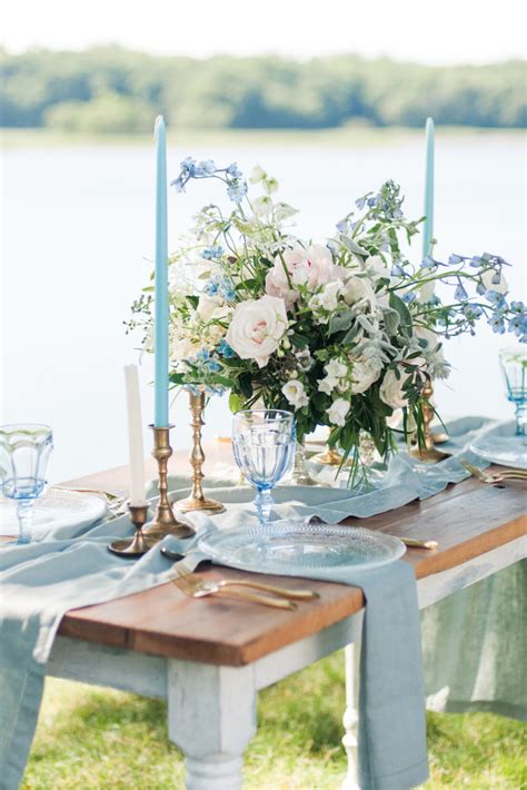 Dusty Blue Table Setting In 2020 Blue Table Settings Outdoor Wedding