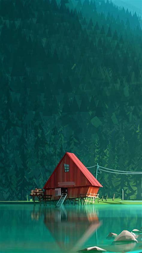 House In Woods Minimalism Artwork Kk Wallpaper 1080x1920