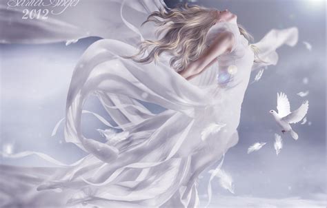 Wallpaper The Sky Girl Clouds Flight Birds White Wings Angel