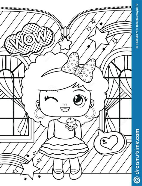 Cute Black Girl Kids Coloring Pages Stock Vector