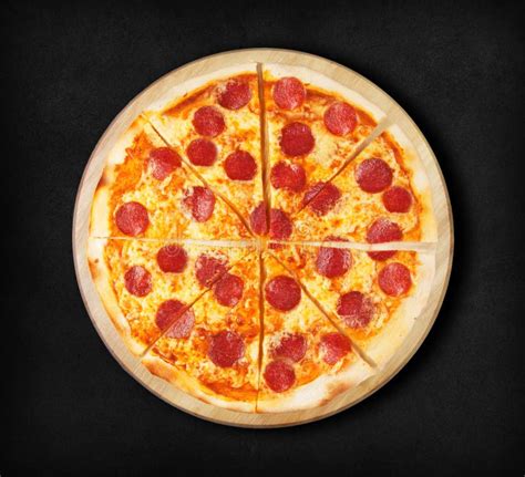 Pepperoni Pizza On A Black Background Stock Image Image Of View