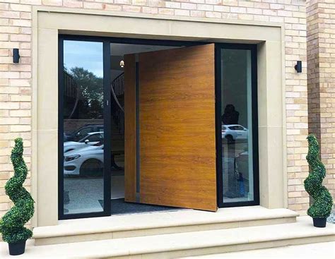 Wood Effect Aluminium Pivot Door Modern Exterior Doors Door Design