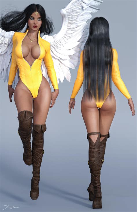 Rule 34 1girls 3d Amulet Angel Angel Wings Ass Back View Big Breasts Black Hair Boots Breasts