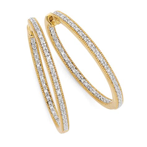 Hoop Earrings With 026 Carat Tw Of Diamonds In 10ct Yellow Gold